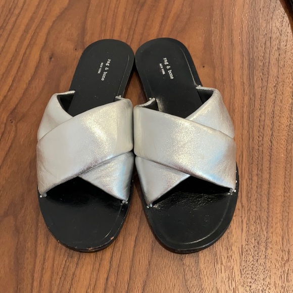 Rag & Bone Slides Silver and Black - Picture 1 of 9